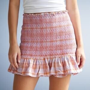 Urban Outfitters Rosemary Smocked Plaid Pastel Mini Skirt Medium